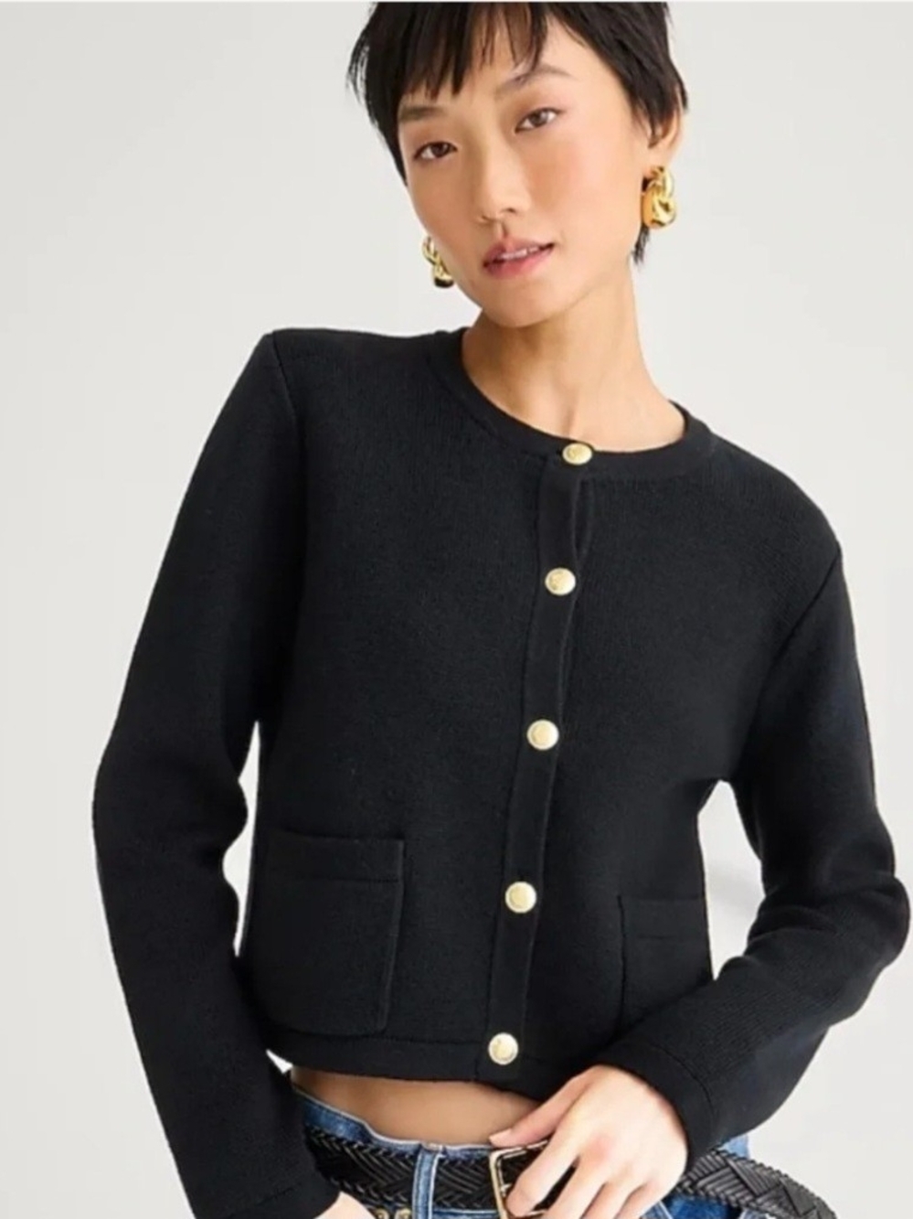 J. Crew Emilie Sweater Lady Black  Cardigan with Gold Buttons